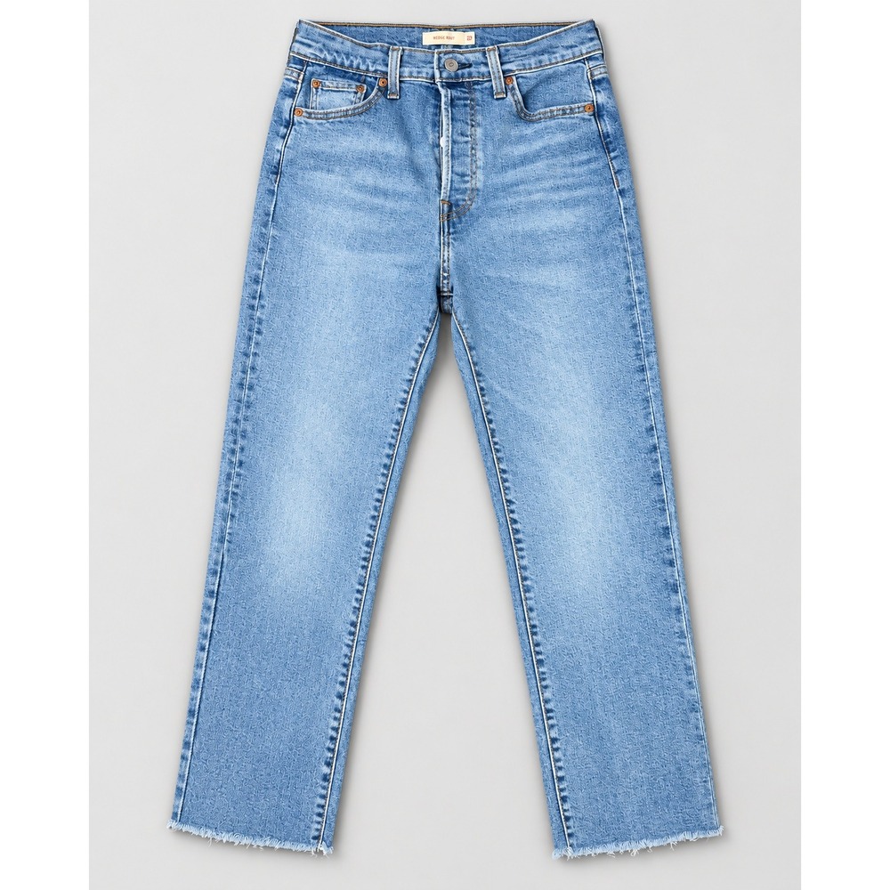 Levis Wedgie Straight Womens 29x28 High Rise Blue Raw Hem Jeans 34964-0130